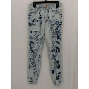 Judy Blue Jeans Womens 9 Light Wash Distressed Skinny Tie Dye Festival High Rise